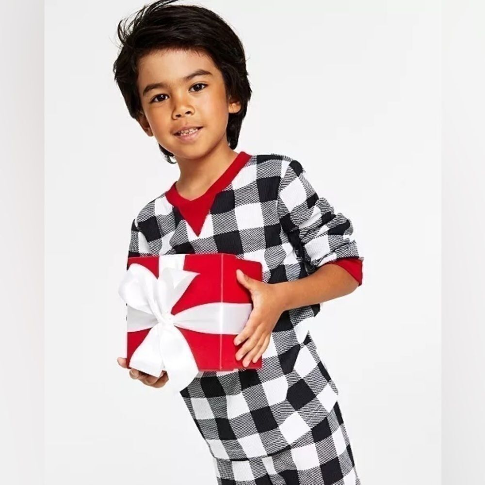 FAMILY PAJAMAS Kid's Lightweight Thermal Waffle Buffalo Check PJ 1pc XL